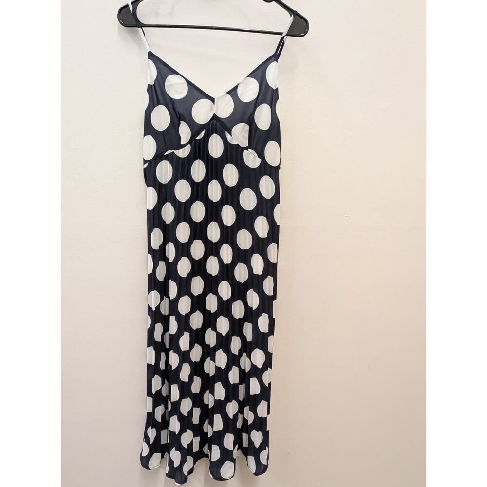 Women’s Black White Polka Dot Pleated Maxi Dress Spaghetti Strap Size S